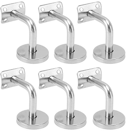 Supports de rampe d'escalier, 6 Pièces, Support de Main Courante en Acier Inoxydable 304, Fixation Ferme, Haute stabilité pour Garde-corps Rond en Bois ou en Métal