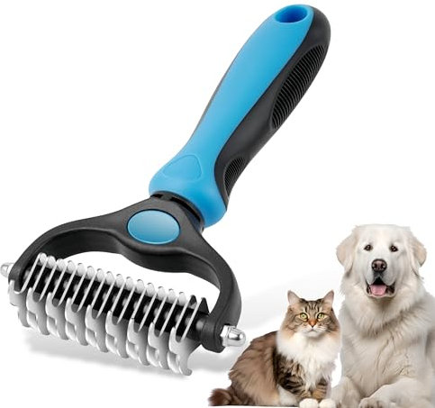 NursCare Brosse de toilettage pour animaux de compagnie, râteau double face pour chiens et chats, brosse professionnelle pour démêler les poils et enlever les nœuds, tapis, nœuds et poils volants