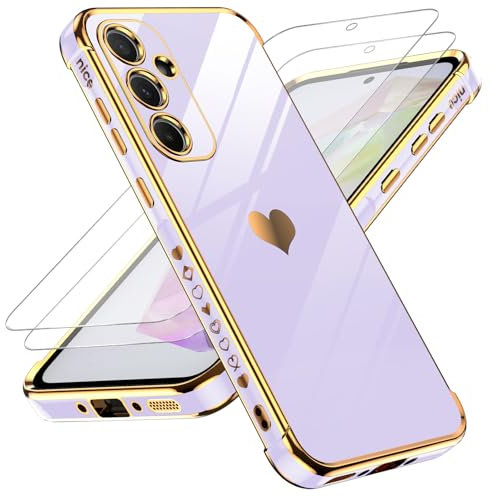LeYi Coque pour Samsung Galaxy A55 5G avec 2 Verre Trempé Vitre Protection, Etui Silicone Anti-Rayures, Housse Souple TPU, Étui Ultra Mince Bumper Antichoc pour Samsung Galaxy A 55 5G - Violet