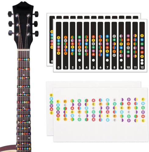 KSJEHW 4 Pcs Ukulele-Noten-Aufkleber, Bogen für Anfänger, Gitarren Noten-Aufkleber, OPTIMALES Lernen FÜR ANFÄNGER, SPIELEND EINFACH