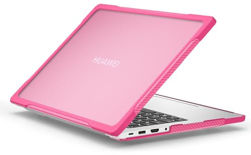 for Huawei MateBook D14 2024 MDG-24/D14 SE 2024 Heavy Duty Rugged Full Shockproof Case,Dual Layer Laptop Transparent Hard Shell Case with TPU Frame,Rose Red