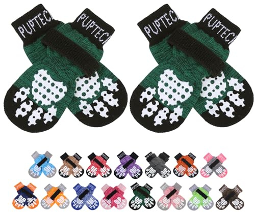 PUPTECK 2 Paar Doppelseitige Anti-Rutsch Hundesocken mit verstellbaren Riemen für den Innenbereich - Hundeschuhe Pfotenschutz Sommer Haustierpfoten Schutz Traktion Kontrolle Socken auf Hartholzboden