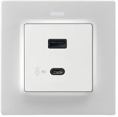 SIMON - Lote doble cargador USB C+A 3.1A Quickcharge con marco blanco mate Simon 82 Concept