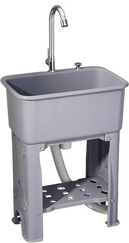 Lavabo À 1 Compartiment, Évier À Lessive Simple À La Maison Avec Robinet Lavabo Portable Autonome L'Évier De Bassin Évier À Cuve Évier De Camping(Grey,40 * 40 * 76.5cm)