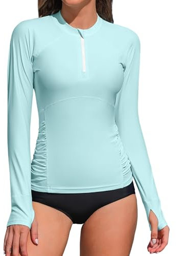 ATTRACO Womens UV Rash Guard Rash Vest Long Sleeve Zip Up UPF50+ Swim Top Swimming Shirts Swimwear S