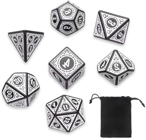 WeddHuis 7 pezzi Set di Dadi Poliedrici con Tasche per Dungeons and Dragons RPG DND MTG W20 W12 W10 W8 W6 W4 Giochi di Carte da Tavolo