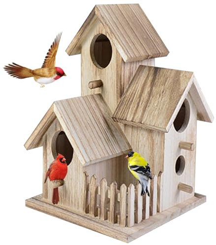 Dbvnnsy Bird House, Wooden Bird Box for Garden Novelty Birdhouses Natural Bird Hotel Cabin Wooden Bird House for Outdoors Garden Tree Balcony