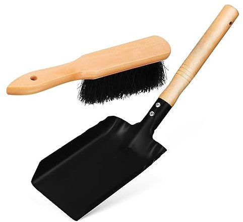CIMAXIC Kaminofen Reinigungsset Holzgriff Mit Schmaler Kohlenschaufel Und Weichem Handbesen Langlebig Und Leicht Geeignet Für Kamin Ofen Und Grill Praktische Ascheentfernung Ohne Kratzer