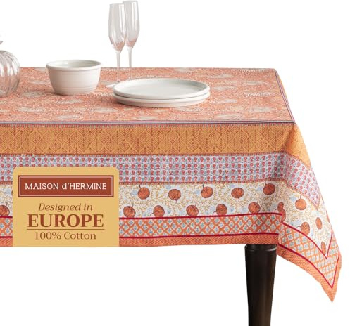 Maison d' Hermine Tischdecke, 100 % Baumwolle, dekorativ, waschbar, quadratisch, Tischtuch für Esszimmer, Küche, Partys und Camping, Erntefest – Thanksgiving/Weihnachten, 140 x 230 cm