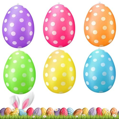 Osterdeko Outdoor, 6 Stück Aufblasbare Ostereier Ballon mit Luftpumpe, Plastik Ostereier XXL, Riesige Osterei Dekorationen Für Schaufenster Warenpräsentation, Garten, Party, Rasen (6 Pcs)