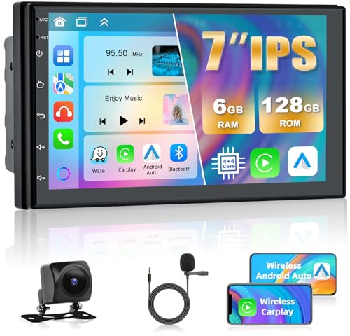 Motorsi [6+128G] Autoradio mit Kabelloses A-pple Carplay/Android Auto, 7 Zoll 2 Din Android 13 Bildschirm Touchscreen Car Radio mit GPS/Bluetooth 5.0/SWC/FM/RDS/WiFi/USB + Mic
