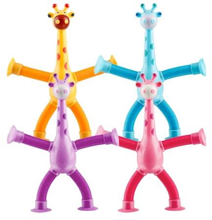 Bojueshaw 4pcs Telescopic Suction Cup Giraffe Toys,Fun Stretchy Sensory Educational Toys for Kids & Adults,Stress Relief