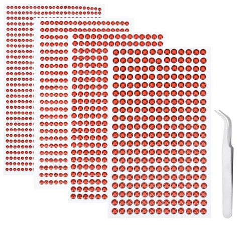 iJiZuo 1792 Stück Glitzersteine Selbstklebend 4 Blatt Strass Aufkleber, Silberne Strasss Größe Mixed Selbstklebende Strasssteine, für DIY Fingernagel Handy-Kleidung Dekorationen-Rot