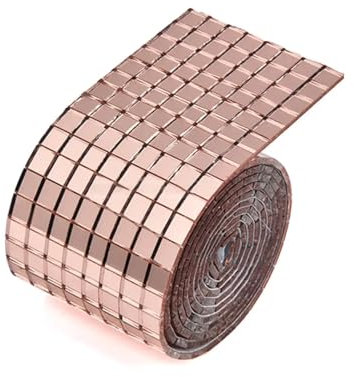 Générique 1 Rouleau de Stickers muraux 3D en mosaïque Miroir - Autocollant Mural Brillant et réfléchissant pour Maison, Salle debain et décoration intérieure(Rose Gold)