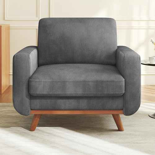 Vesgantti 38.5 Accent Chair Dark Gray, Comfy Corduroy Single Sofa Seat with Spring Cushion, Upholstered Armchair with Deep Seat, Reading Chair for Adults, Modern Sofa for Living Room, Bedroom