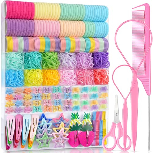 Elastische Haargummis, IKOCO Haarschmuck für Mädchen, bunte Baby-Gummibänder für Kleinkinder mit Haarspangen
