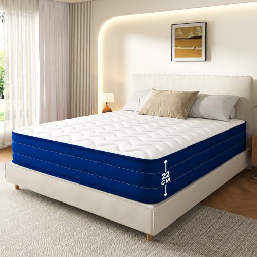 INMOKO Matratze 180x200 cm, 22 cm Höhe, Taschenfedern, 7 ergonomische Zonen, 10 atmungsaktive Schichten, mittlerer Härtegrad, Oeko-TEX Zertifiziert