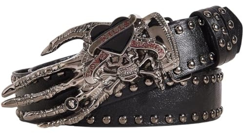 Sanfly Cinturón con Remaches Punk, Hebilla Decorativa con Calavera, Cinturón De Cuero Gótico Y2k, Accesorios De Halloween para Hombres Y Mujeres.
