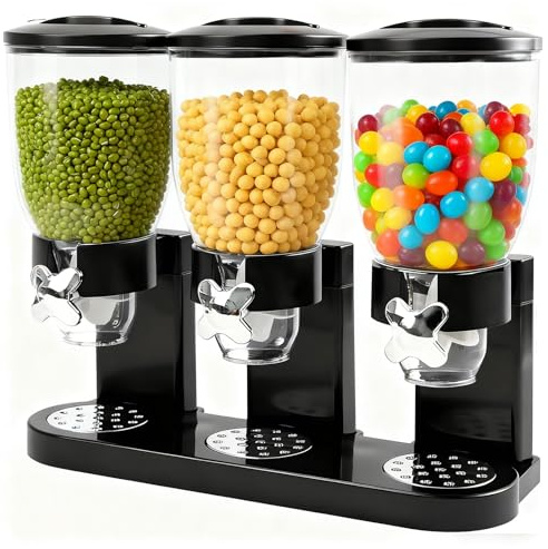 YuLiMirich Cereal Dispenser 2L, Dreifacher Müsli Verteiler für die Arbeitsplatte, Müslispender 3er Set Luftdichte Behälter für Müsli, Reis, Körner, Süßigkeiten, Kaffebohnen