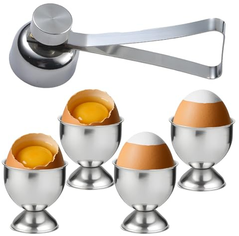 5-Piece Set Egg Cups (4 Pcs & 1 Egg Opener), Elegant Boiled Egg Holder for Breakfast and Brunch, Stackable Egg Cup Set for Home Cooks, Durable and Easy to Clean