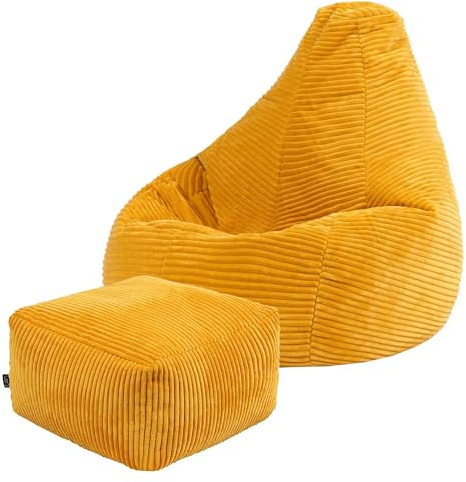 icon Dalton Kids Cord Bean Bag & Footstool with Filling Included, Yellow