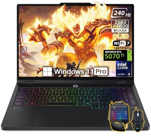 Lenovo Legion Pro 5i Gaming Laptop, 16 2.5K 240Hz OLED Display, NVIDIA GeForce RTX 5070Ti 12GB GDRR7, Intel Core Ultra 9 275HX, 64 GB DDR5 5600MT/s, 2 TB SSD, Wi-Fi 7, Windows 11 Pro, Accessories