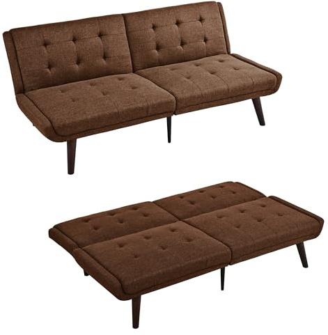 NuvlaGu Klappbares Futon-Sofa Bett, 146 cm Schlafcouch mit 5-Fach Verstellbarer Rückenlehne, modernes Loveseat für kleine Räume, Gästebett & Wohnzimmer (Marron)