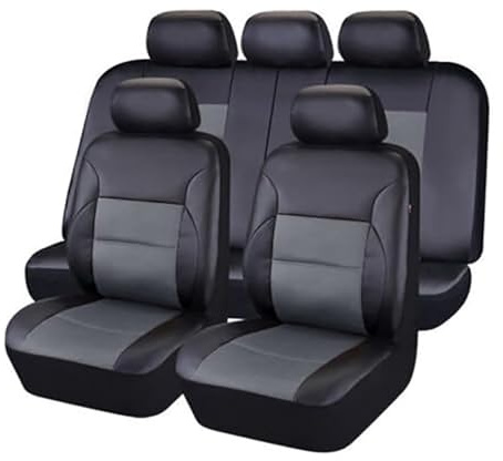XATHKJOE 9 Stück Leder Autositzbezüge Sets, für VW Bus T3 3tlg 1979-1992 Auto Sitzbezüge Komplett Set,Wasserdicht Atmungsaktiv Sitzschoner Auto,A/Black Grey