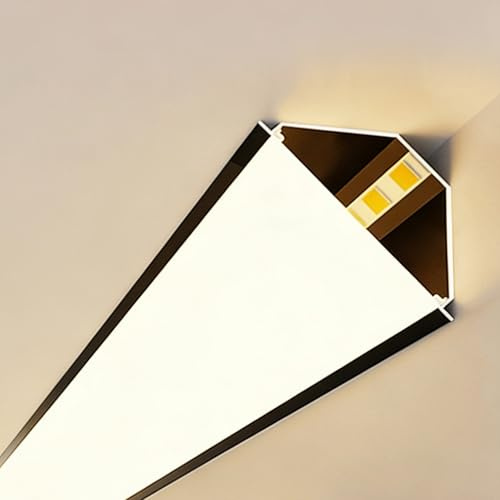 Stuckleisten Decke LED Schwarzer LED Aluminium Kanal für LED Streifen, Oberes Eckprofil Sockelleiste mit PC Diffusor, Aufputz Kronenleisten LED Diffusor Schiene(65mm(2.6),5 pcs)