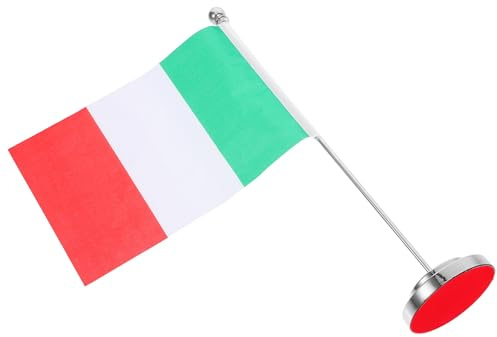 TOGEVAL Bandiera Italiana da Tavolo in Poliestere con Bastone Argento, Mini Bandierina da Ufficio Compatta per Decorazioni Festa Nazionale e Forniture da Tavola Italiane