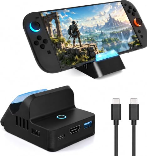 PORTHOLIC 4K@60Hz TV Docking Station for Switch 2 / Switch/OLED - Portable Charging Stand & HDMI Adapter with 3 USB Ports, 3 Adjustable Angles, Replacement Dock for Nintendo Switch.
