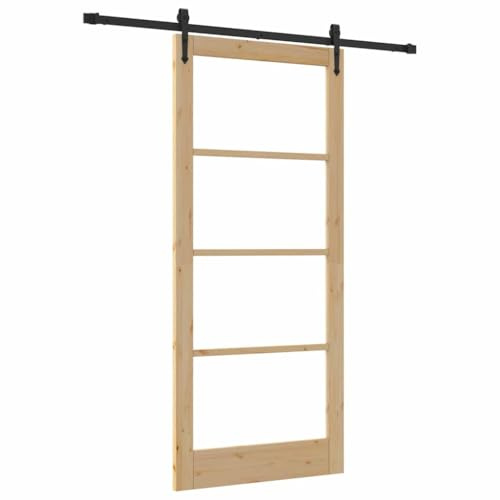 Porta scorrevole naturale 93 x 211 cm legno massello pino e vetro interno con guida e ruote salvaspazio scorrevole silenzioso stile moderno durevole per salotti