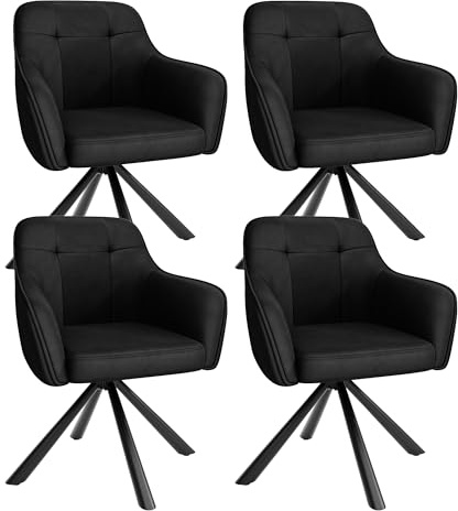 Esszimmerstühle 4er Set, 360° drehbar mit Armlehnen, Samt, Schwarz | Bequeme Samt-Polsterstühle mit Armlehnen und 360° Drehfunktion – ideal für Esszimmer, Küche, Wohnzimmer oder Büro.