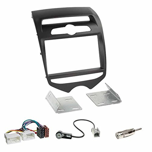 Autoradio Doppel 2-DIN Radioblende Radio Blende Halterung Mattschwarz + ISO KFZ Adapter + Antennenadapter geeignet für Hyundai ix20 (JC) ab 11/2010 mit manueller Klimasteuerung
