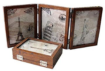 3-Fotorahmen, doppelt gefalteter doppelseitiger Fotorahmen, 180-Grad-Rotation, kreatives Fotostudio/Album (retro dunkel 4X6)