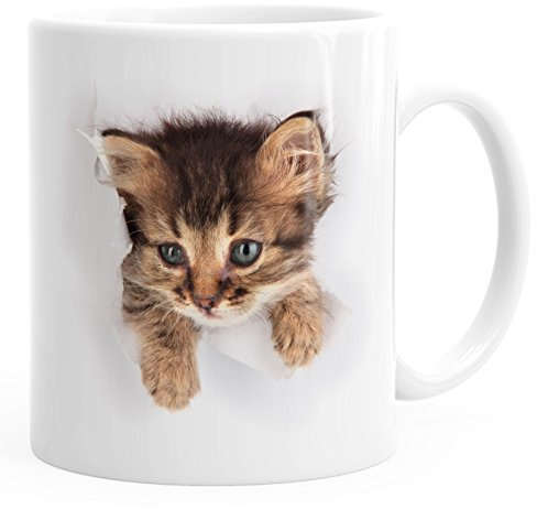 MoonWorks Kaffee-Tasse mit süßem Katzen-Aufdruck Katzen Baby schaut aus der Tasse weiß Unisize