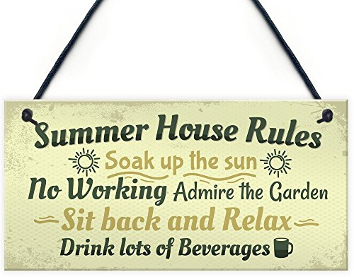 Red Ocean Summer House Rules Novelty Hanging Plaque Garden Shed Sign New Home Friendship Gift