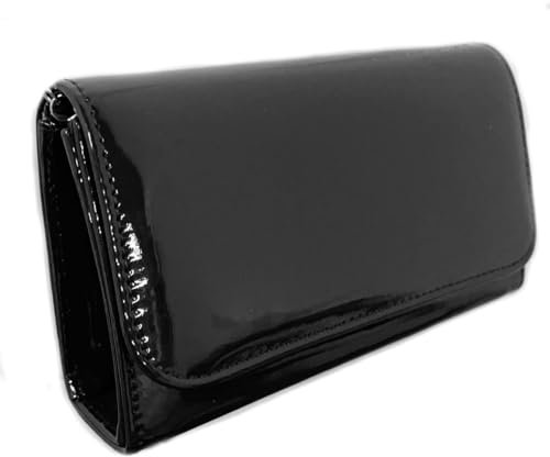 Leah Ward Women's Patent Flap Clutch Bag Purses Party Evening Bags Handbag 250 (Black Patent Clutch)