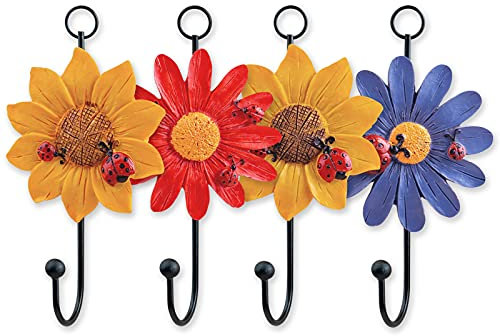 Notakia Kreative Gänseblümchen-Wandhaken aus Kunstharz, Wandmontage, Blumen-Eisenhaken, handbemalt, zum Aufhängen, Mantel/Hut/Schlüssel/Handtuchhaken, Heimdekoration (4 Stück)