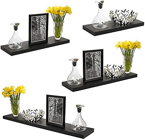 Urbn-Living 60cm Black Wooden Floating Wall Mount Shelves Display Unit