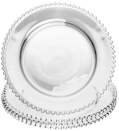 WOLFF - Set of 4 Pearl Beaded Crystal Dinner Plates - Clear Glass Plates, Dinner Accessories, Crystal Kitchen Utensils Set - Luxury Glasswear, Dish Set - Clear, 11 inches