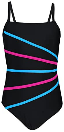 Aquarti Costume Piscina Bambina – Costume Intero Bambina con Bretelle Sottili Regolabili, Nero/Amaranto/Turchino, 140