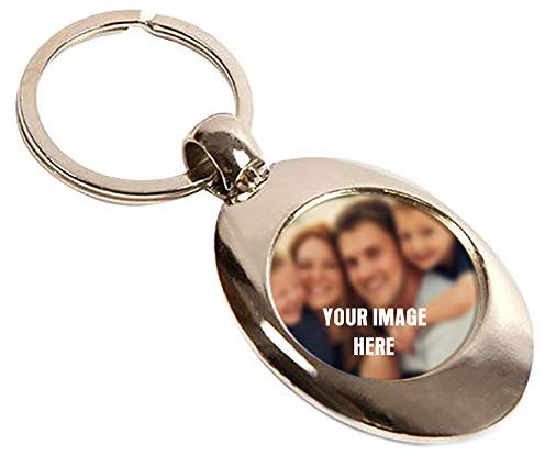 Personalised with Your own Text, Name, Any Logo, Image Themed Metal Photo Insert Keyring with Shopping Trolley Coin.