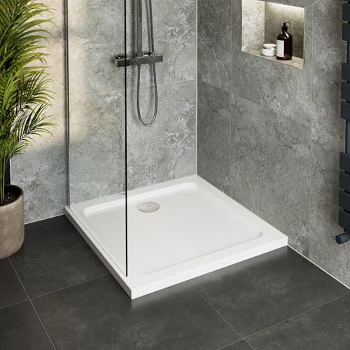 Hydrolux® 760 x 760 x 45mm White Bathroom Shower Tray for Enclosures Cubicles & Wet Room with Waste, Square