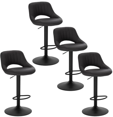 EUGAD 4X Barhocker Tresenhocker Bistrohocker Designer Hocker drehbar und stufenlos höhenverstellbar mit Rückenlehne aus Kunstleder Gestell aus Stahl Anthrazit, 0666BY-4