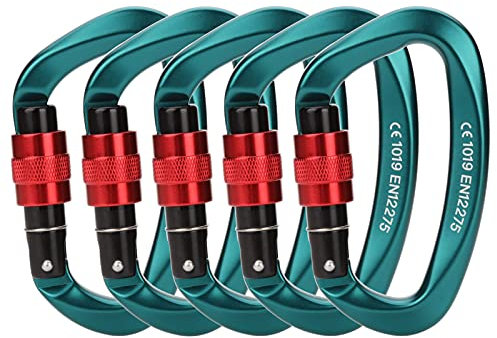 Paliston 25kN Kletterkarabiner Aluminium Schraubkarabiner D Form Karabiner Karabinerhaken Grün 3 Stück
