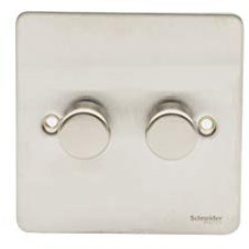 Schneider Electric Ultimate Flat Plate - Double 2 Way LED Dimmer Light Switch, 100 W/VA, GU6222LMSS, Stainless Steel