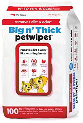 Petkin Pet Wipes for Dogs and Cats, 100 Large Wipes - Removes Dirt & Odor Like Washing Hands - Cleans Ears, Face, Butt, Eye Area - Convenient, Ideal for Home or Travel - 1 Pack of 100 Wipes