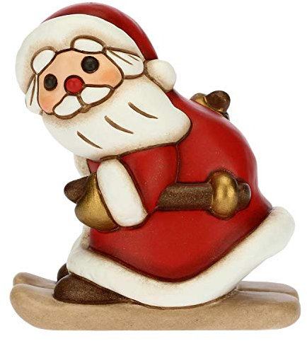 THUN - Soprammobile Babbo Natale sugli Sci - Decorazioni Natale Casa - Formato Medio - Ceramica - 6,5 x 5,5 x 7,5 h cm