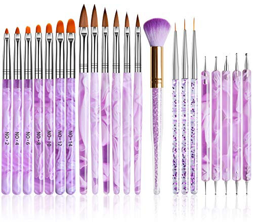 Kalolary 22pcs pinceaux ongles gel UV acrylique, Acrylique Nail Brush Brosse à poussière pour les ongles Stylos Dotting Stylo pinceau pour peinture à ongles Nail Art Kit Pour DIY Nail Art Designs